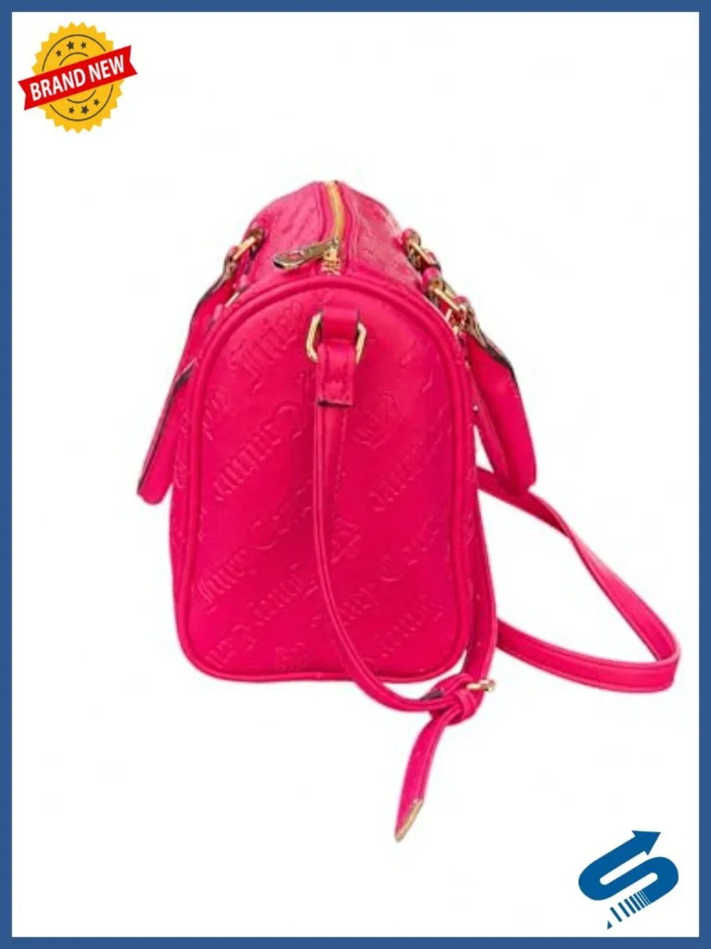 Embossed Logo Satchel Crossbody Handbag with Top Handles & Adjustable Strap